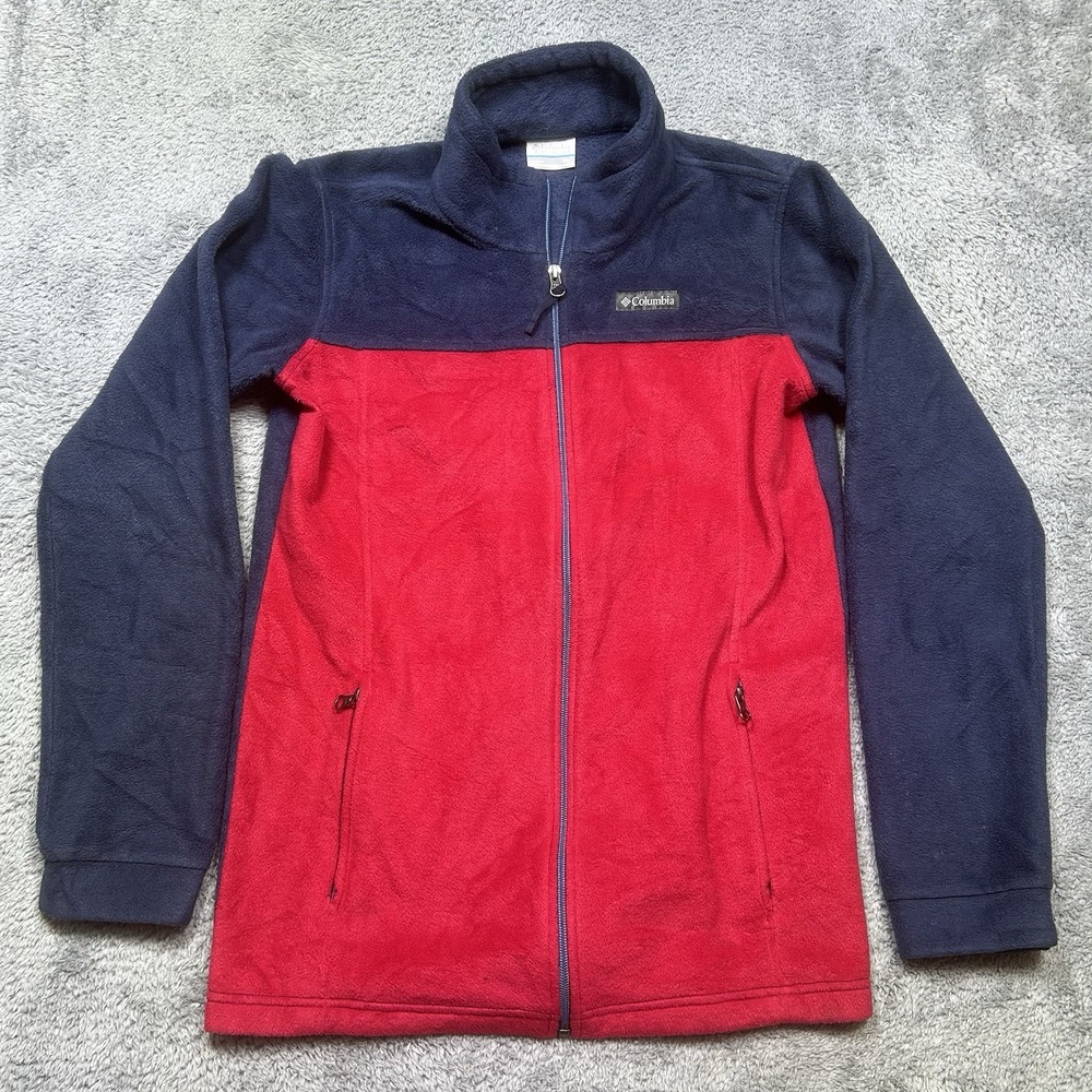 Columbia Steens Mountain Fleece Jacket Boys XL Red Blue Full Zip Outdoor Youth